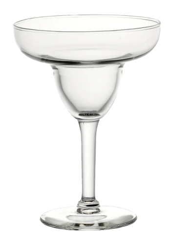 A side shot of a transparent Margarita glass without background