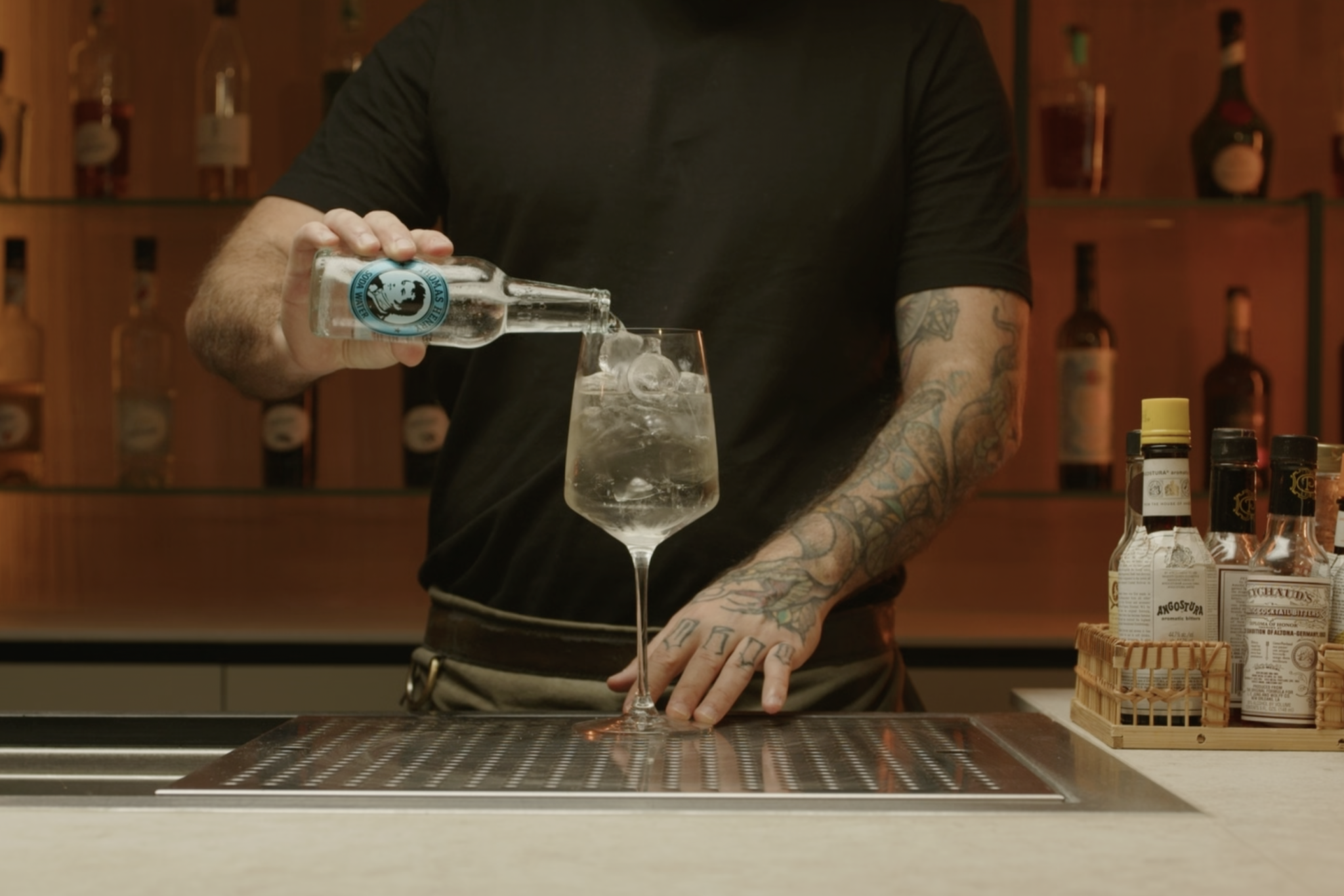<p>Add 1 oz of soda water to the mix, diluting the drink slightly and adding a refreshing fizz.</p>