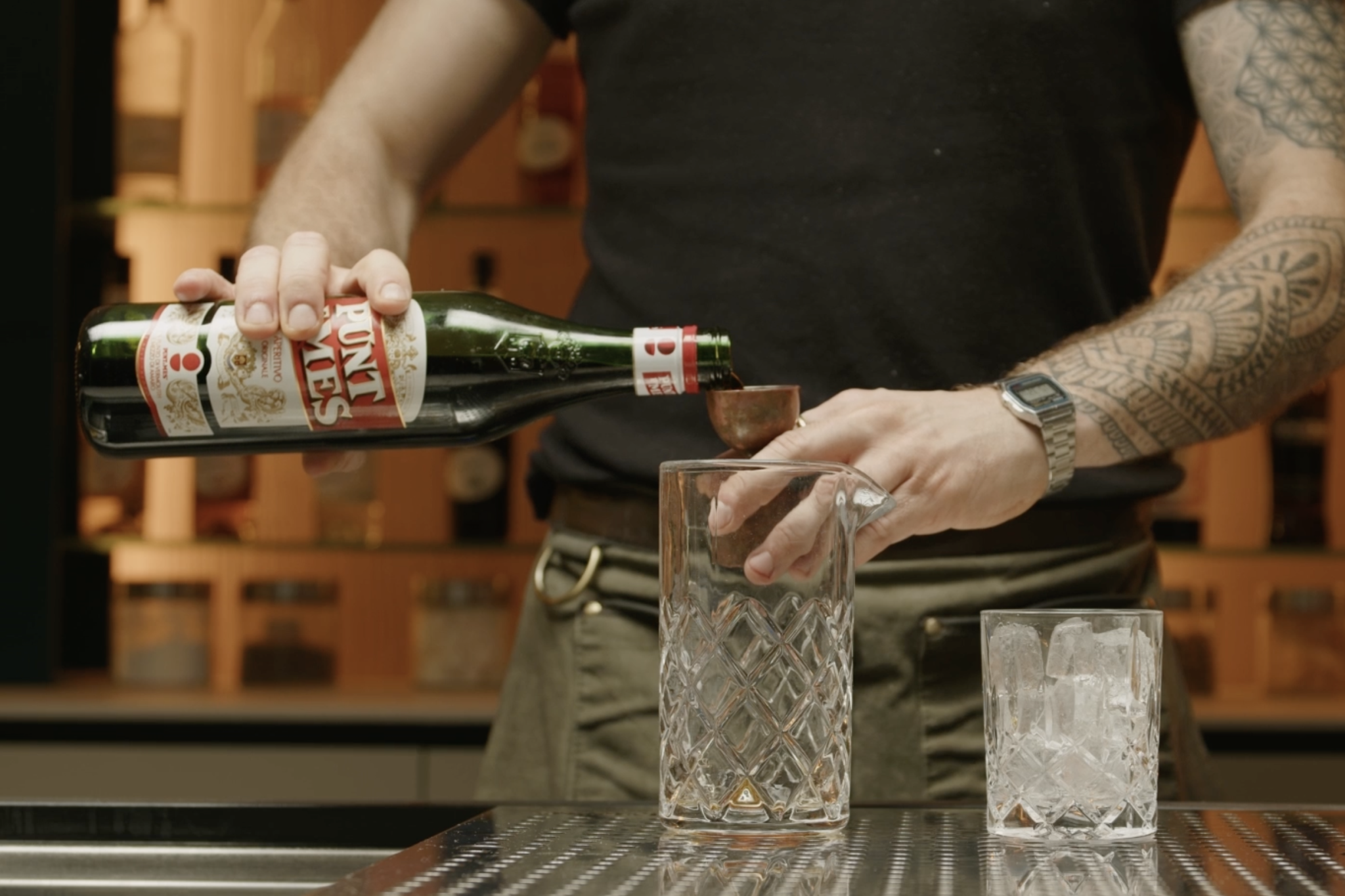 <p>Now, add ¾ ounce of Punt e Mes, a distinctive vermouth that melds sweetness with a pronounced bitterness, complementing the Fernet Branca. </p>