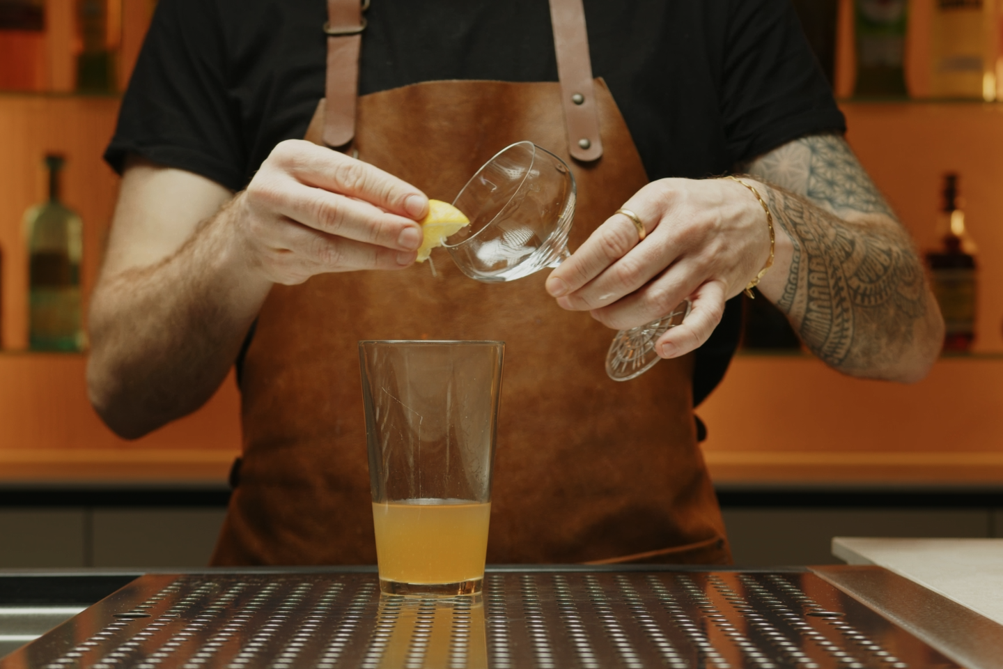 <p>Use a lemon wedge to wet the rim of the glass.</p>
