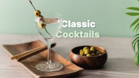 Classic Martini on a plate with olives