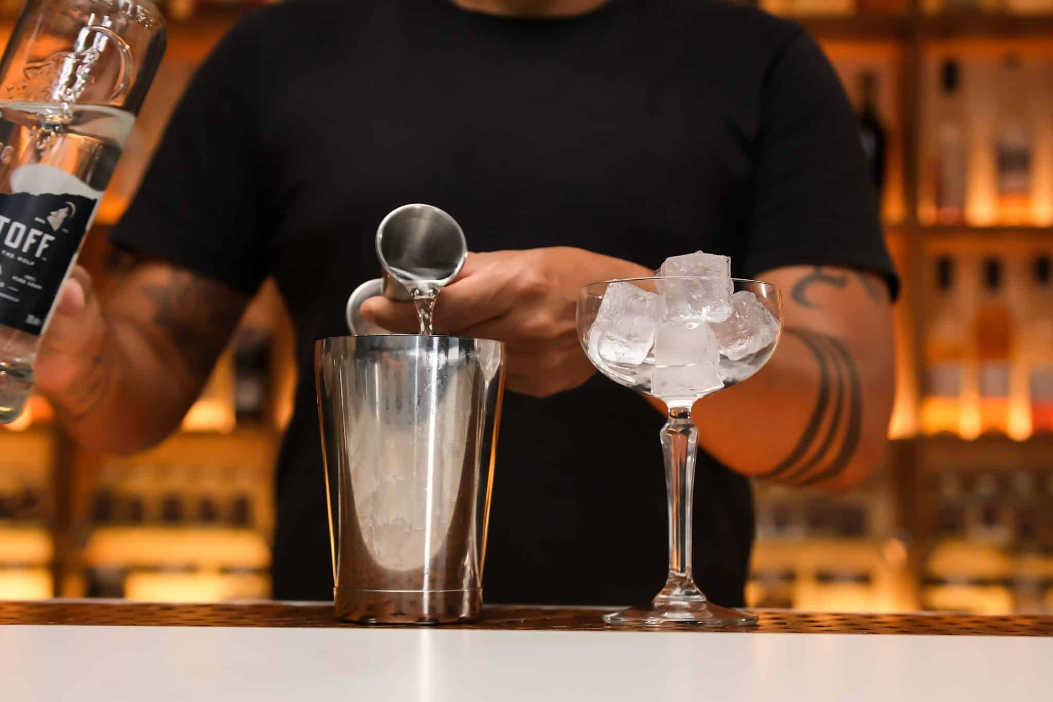 <p>Pour 1½ oz of vodka into the shaker, setting the stage for the cocktail’s primary spirit.</p>
