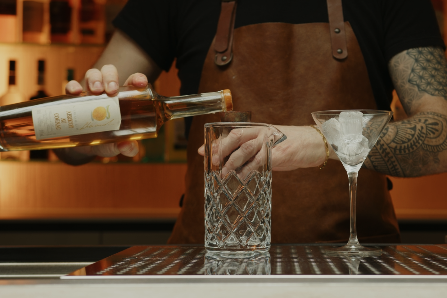 <p>Add ¾ ounces of apricot eau-de-vie. This apricot spirit will bring fruity underlying tones to the drink.</p>