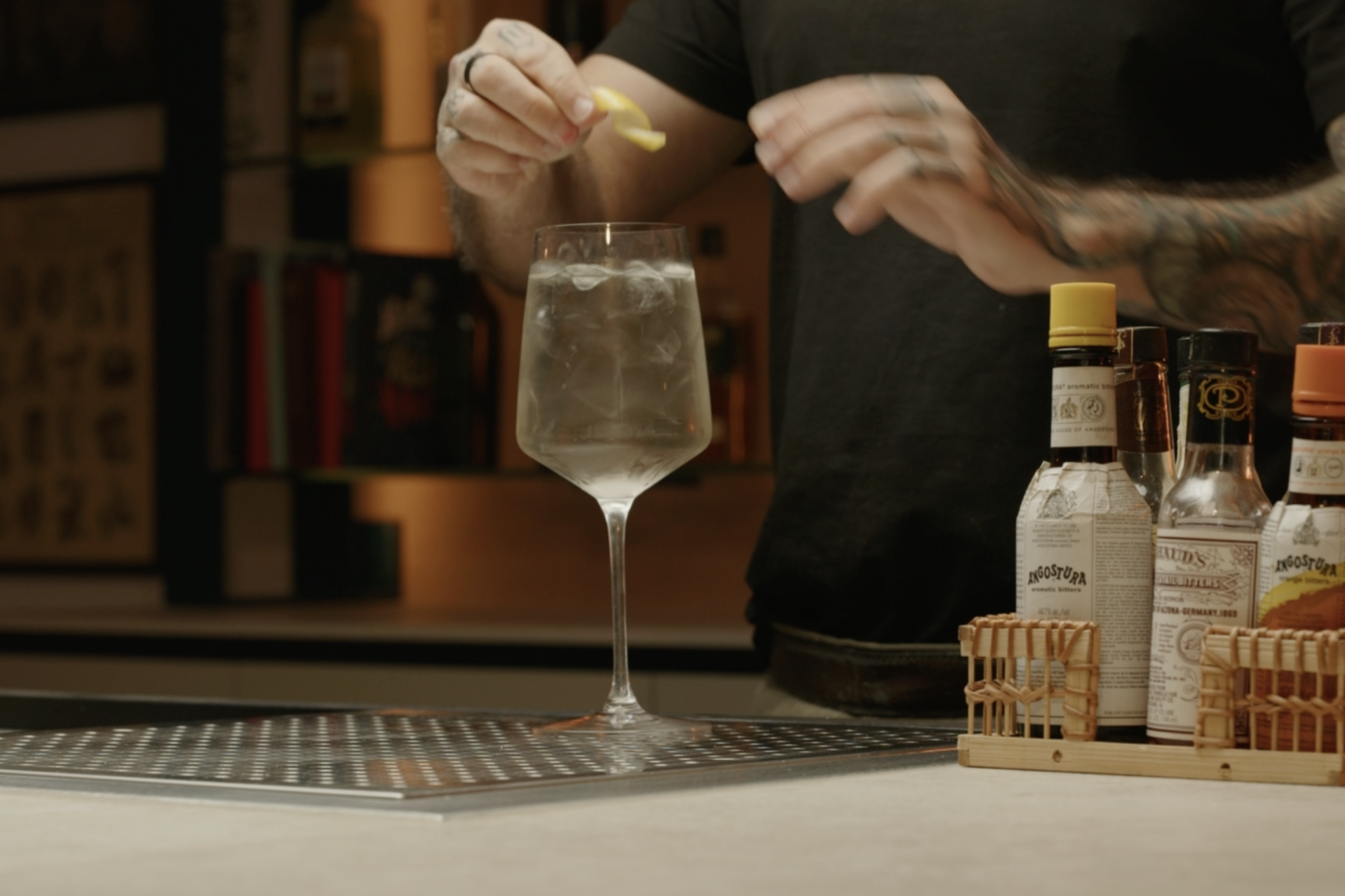 <p>Place a lemon slice or twist into the glass for garnish, enhancing the drink with a citrus aroma.</p>