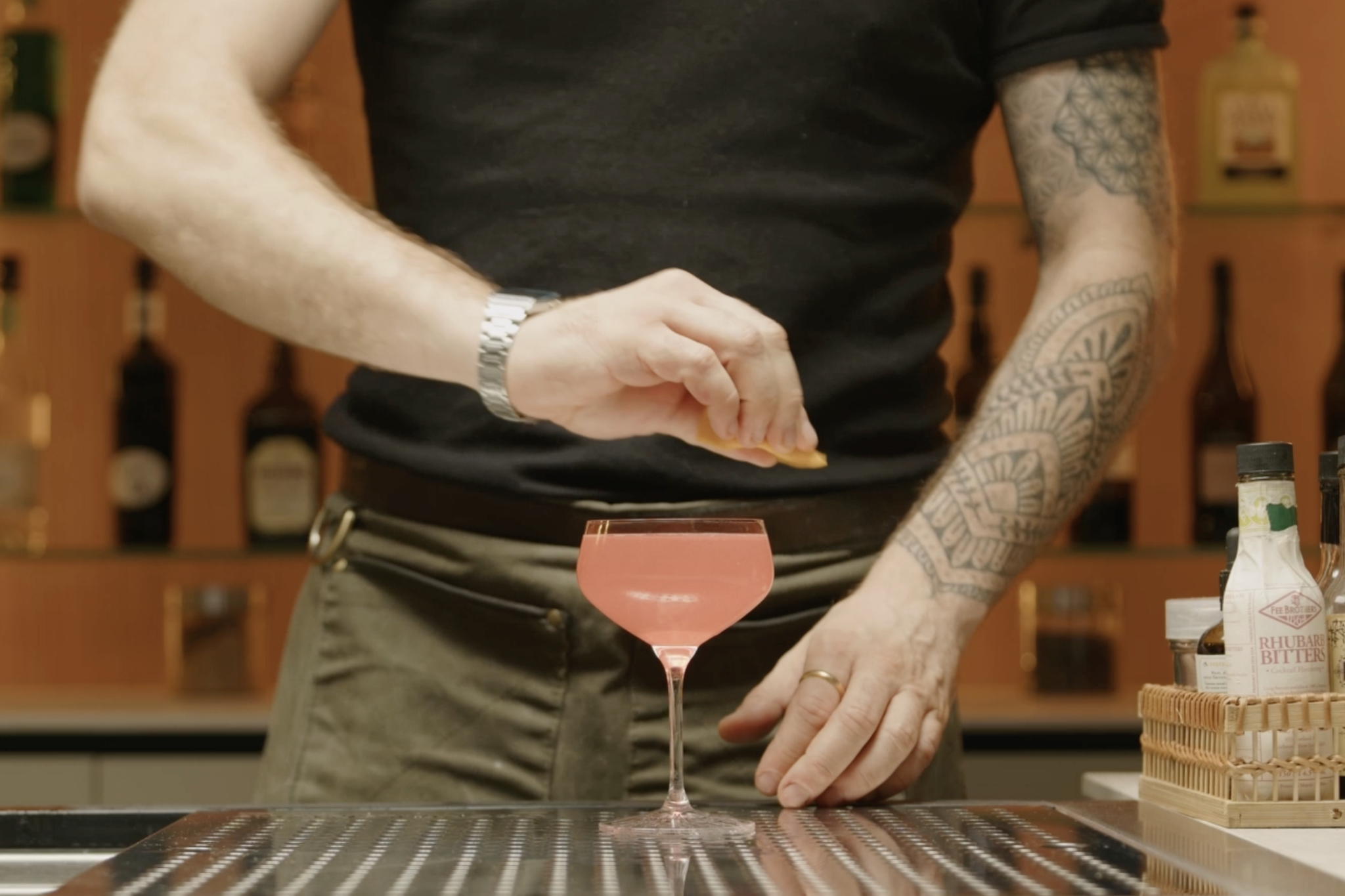 <p>For the finishing touch, garnish the drink with a twist of grapefruit zest. Express the zest over the glass to release the oils, enhancing the drink's aroma.</p>