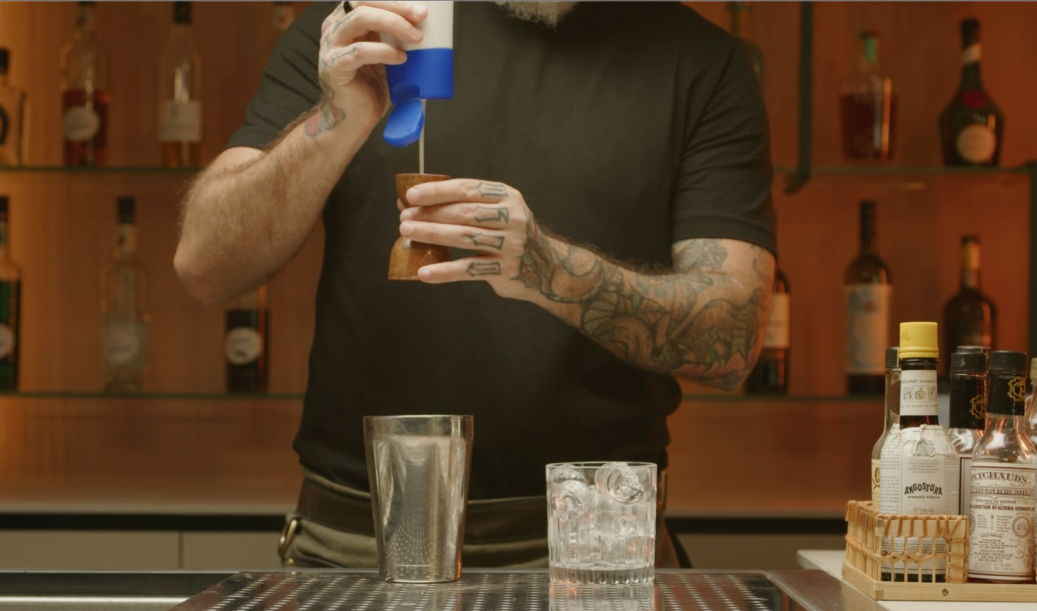 <p>Add 1 oz of condensed Milk to the shaker.</p>