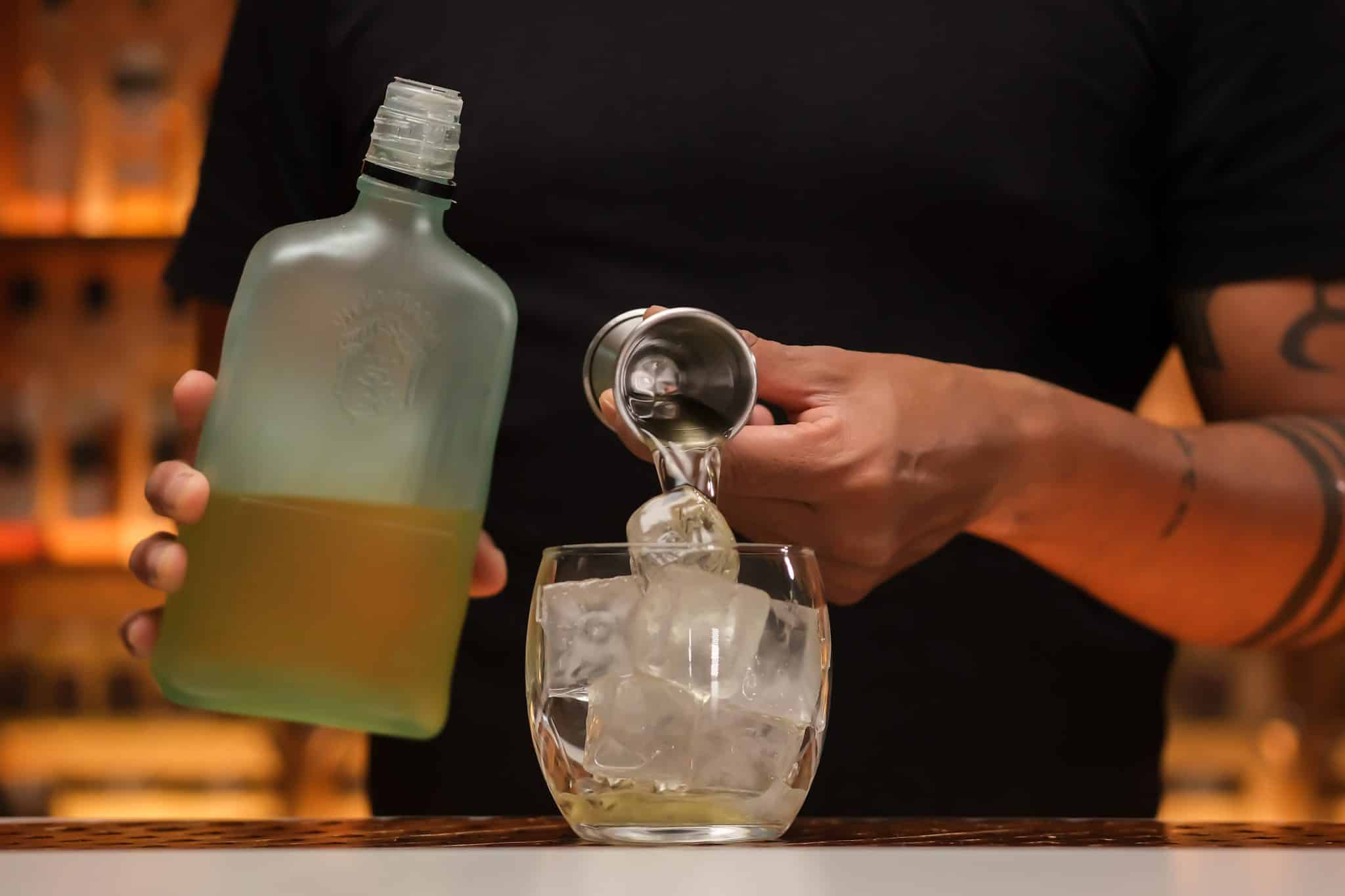 <p>Pour 2 oz of Limoncello over the ice, introducing the cocktail’s primary citrus flavor.</p>
