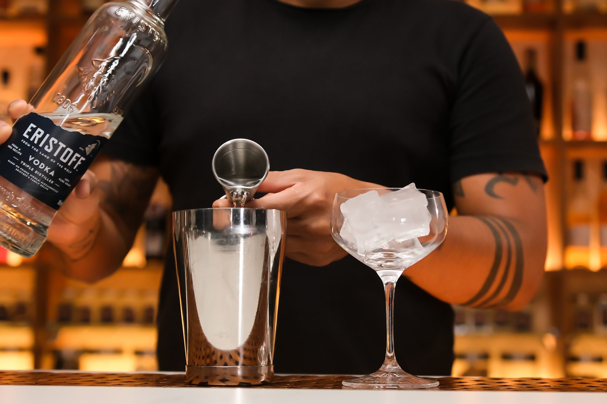 <p>Add the vodka to the shaker, serving as the alcoholic base for the cocktail.</p>
