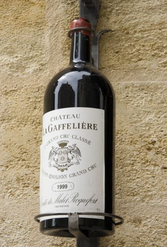 A side shot of a 6 liters wine bottle called Chateau La Gaffeliere