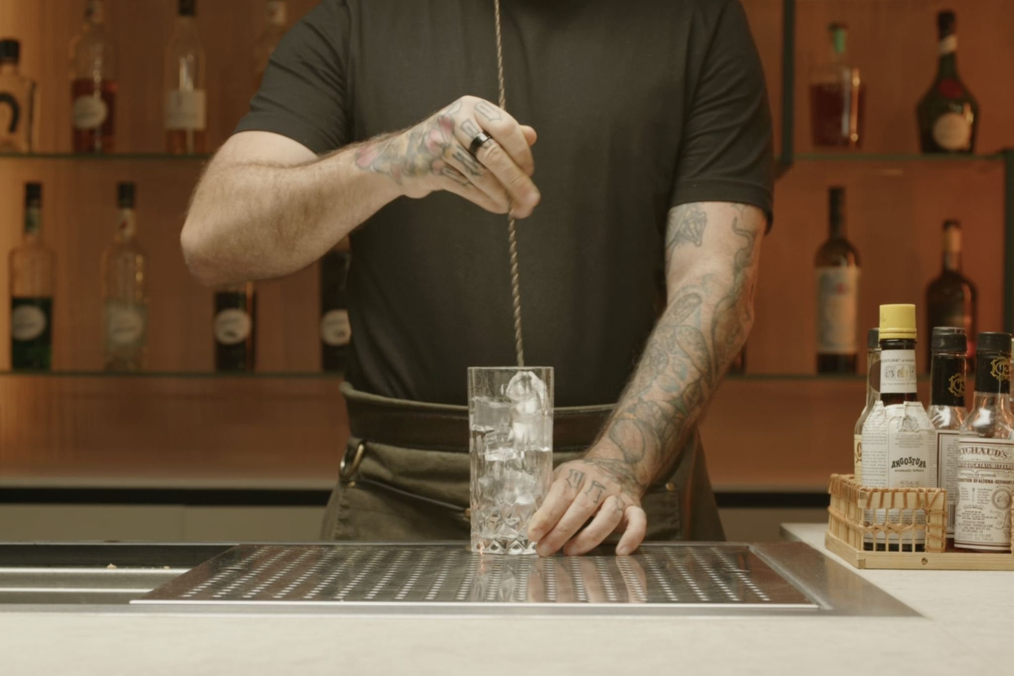 <p>Chill your highball glass.</p>