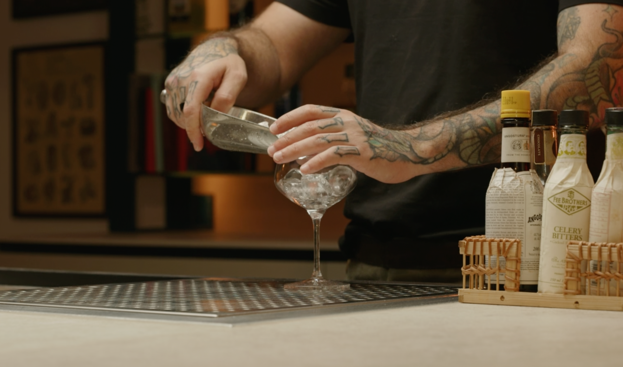 <p>Fill your coupe glass with ice cubes.</p>