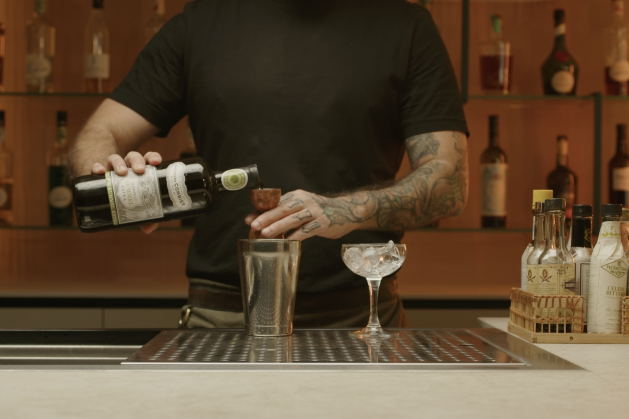 <p>Follow with ½ oz of Kümmel.</p>