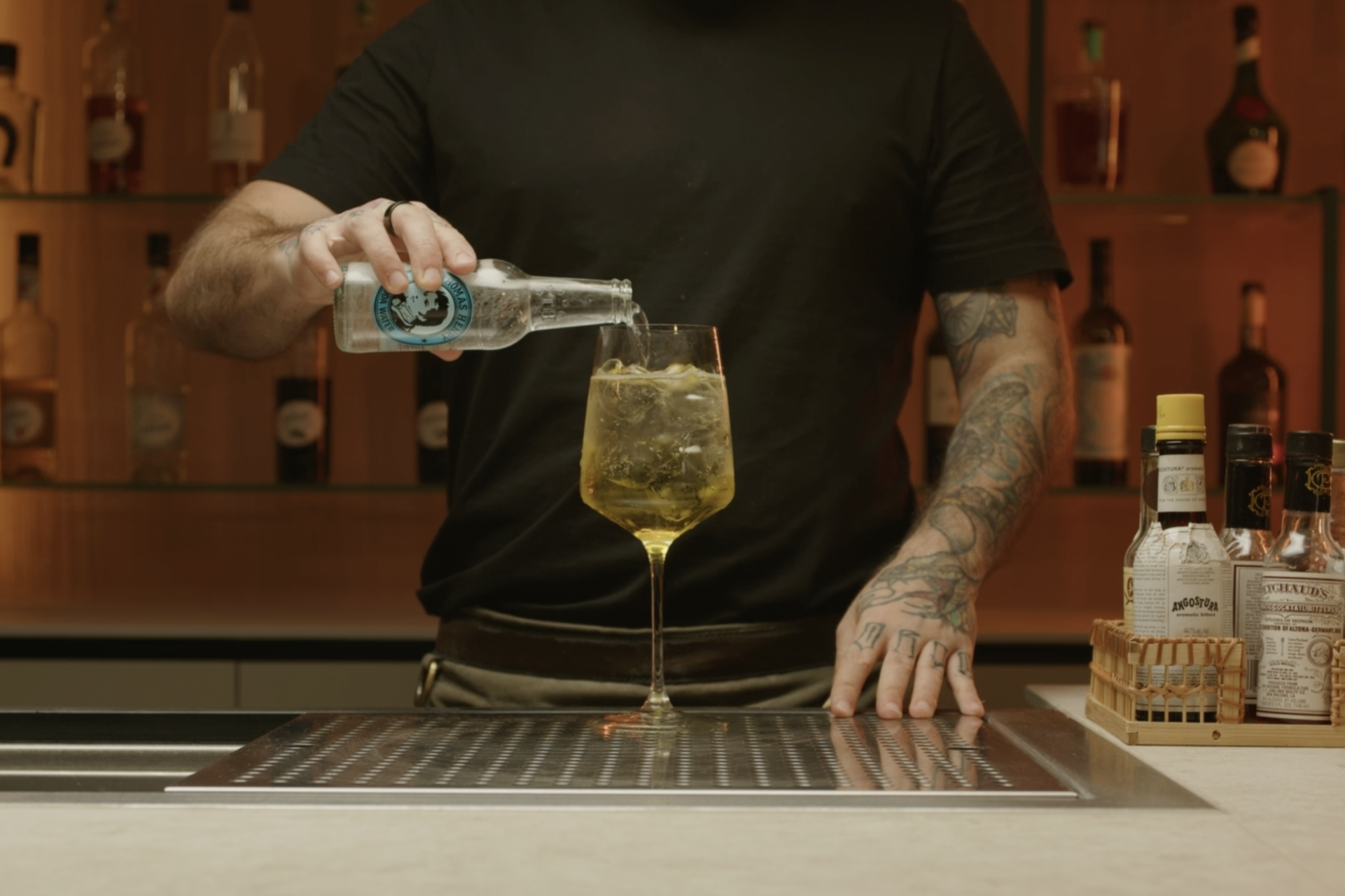 <p>Add 1 oz of soda water to the mix, diluting the drink slightly and adding extra bubbles for a refreshing finish.</p>