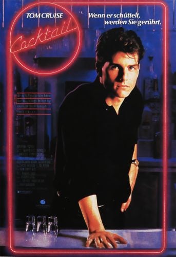 The poster of the movie 'Cocktails' with Tom Cruise on it.