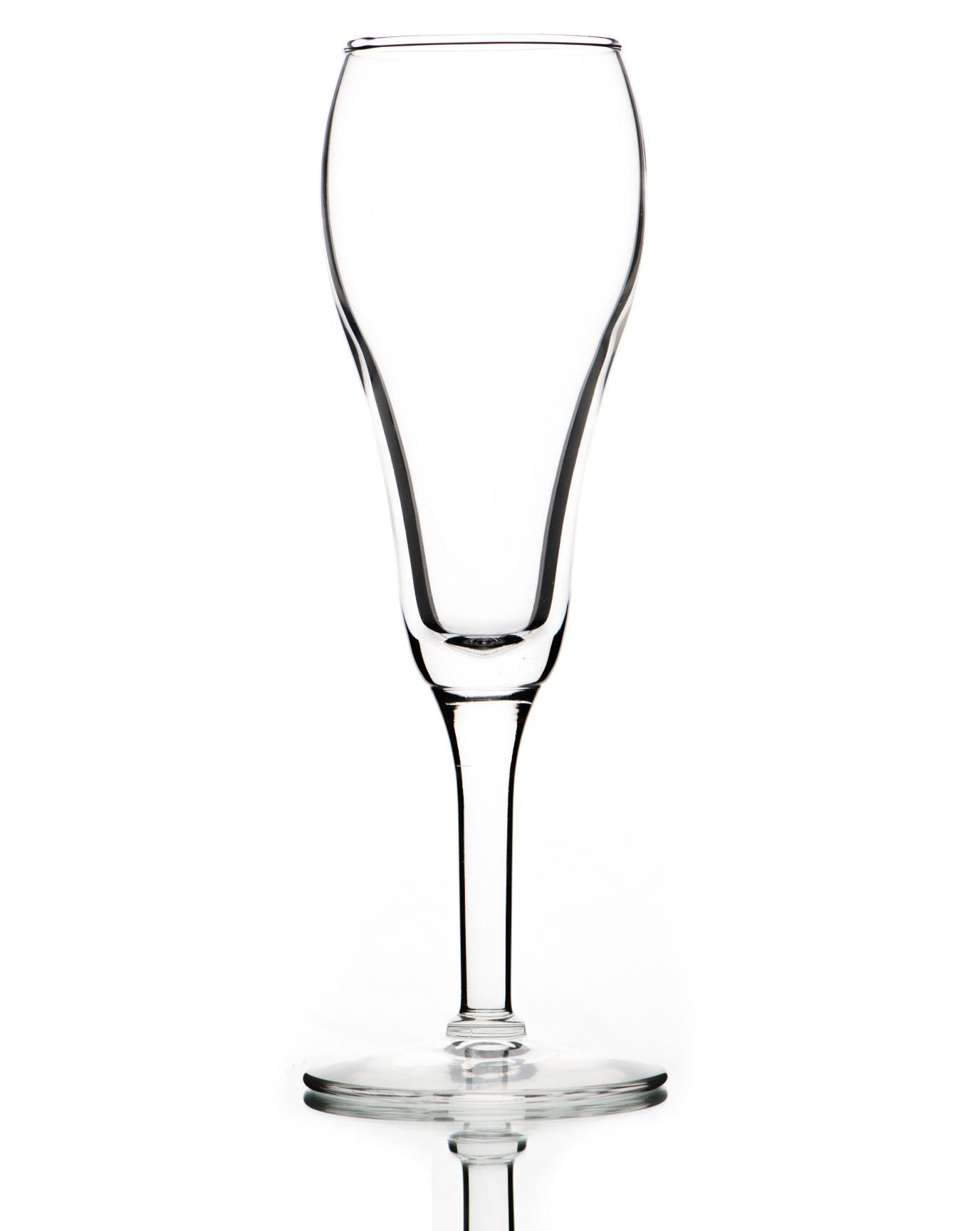 A shot of a tulip glass on a white background