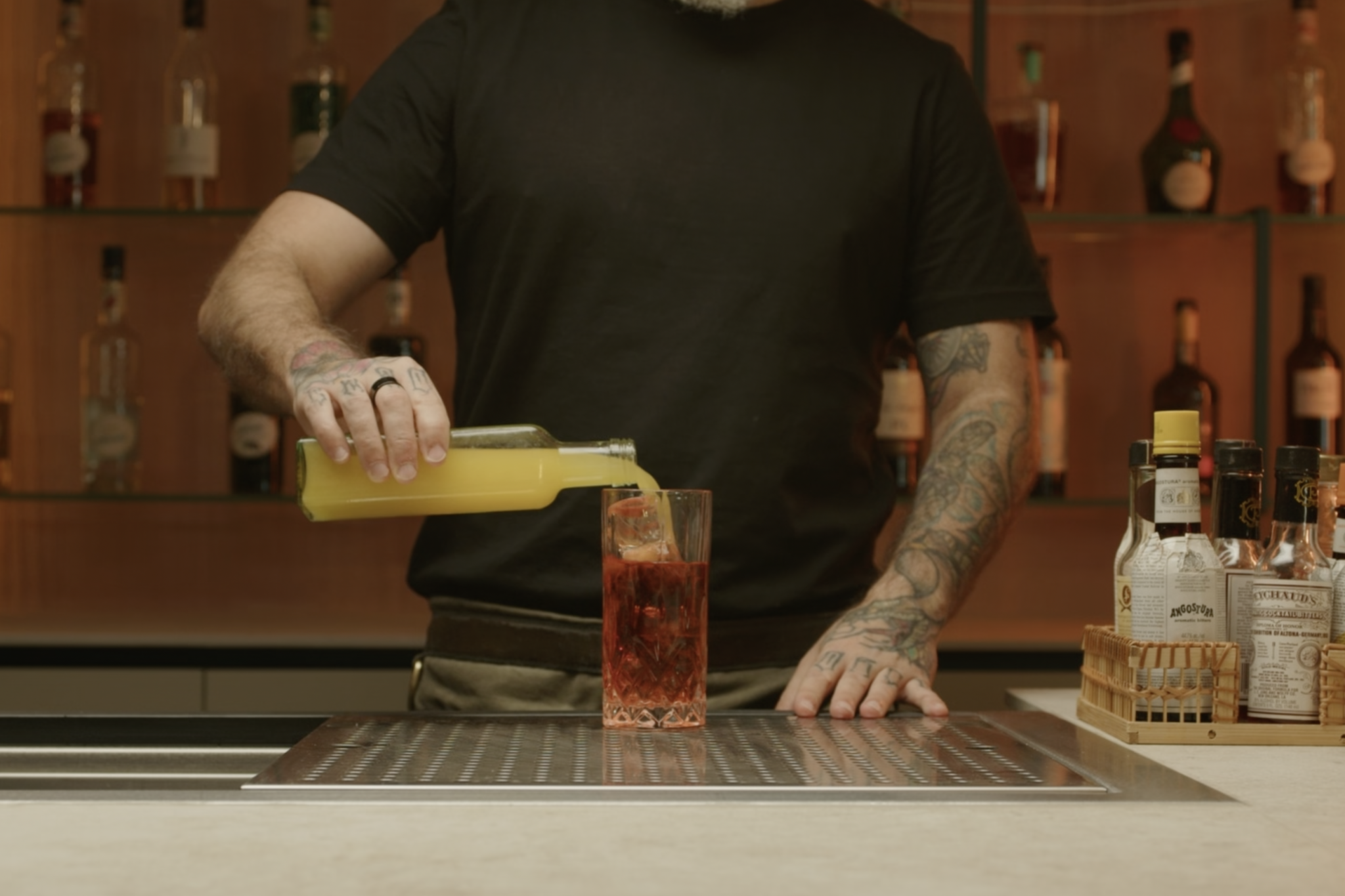 <p>Add 2 oz of orange juice to the mix, contributing sweetness and a refreshing citrus flavor.</p>