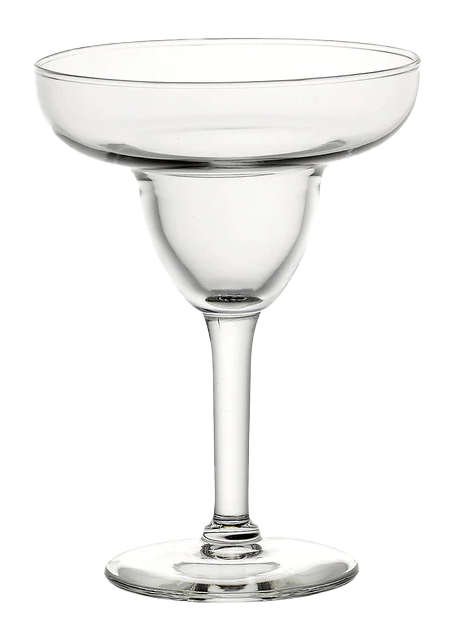 A side shot of a transparent Margarita glass without background